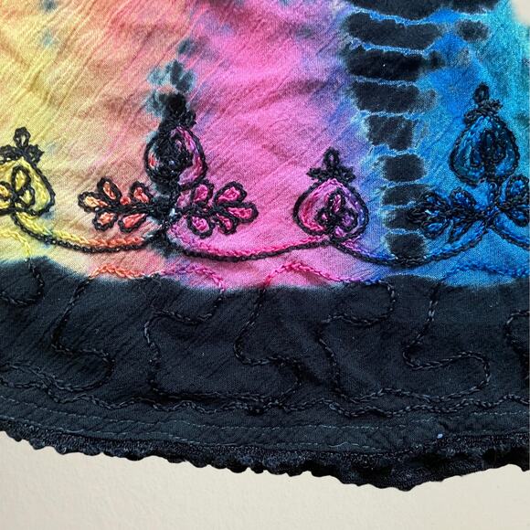 Tie dye tank top floral embroidery black rainbow bohemian fairycore hippie boho - Picture 6 of 8